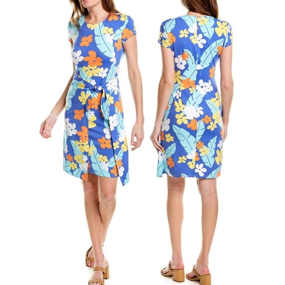 J.Mclaughlin Havana Catalina Blue Floral Faux Wrap Dress size XS - Picture 1 of 9
